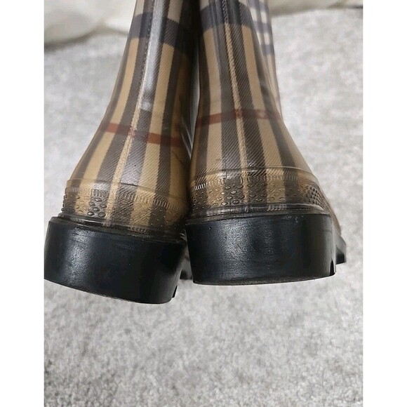 Burberry Haymarket Nova Check Plaid Rain Boots Rubber Brown Women’s Size US 5 - Picture 9 of 14